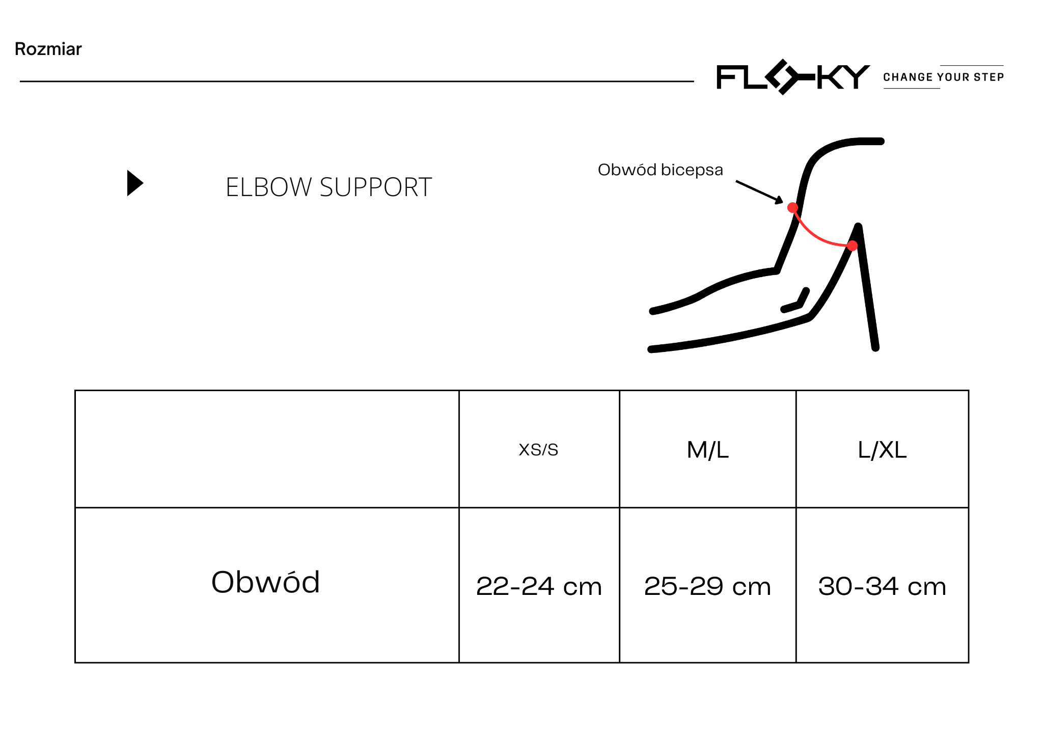 Tabela rozmiarów — Floky ELBOW SUPPORT – orteza na łokieć