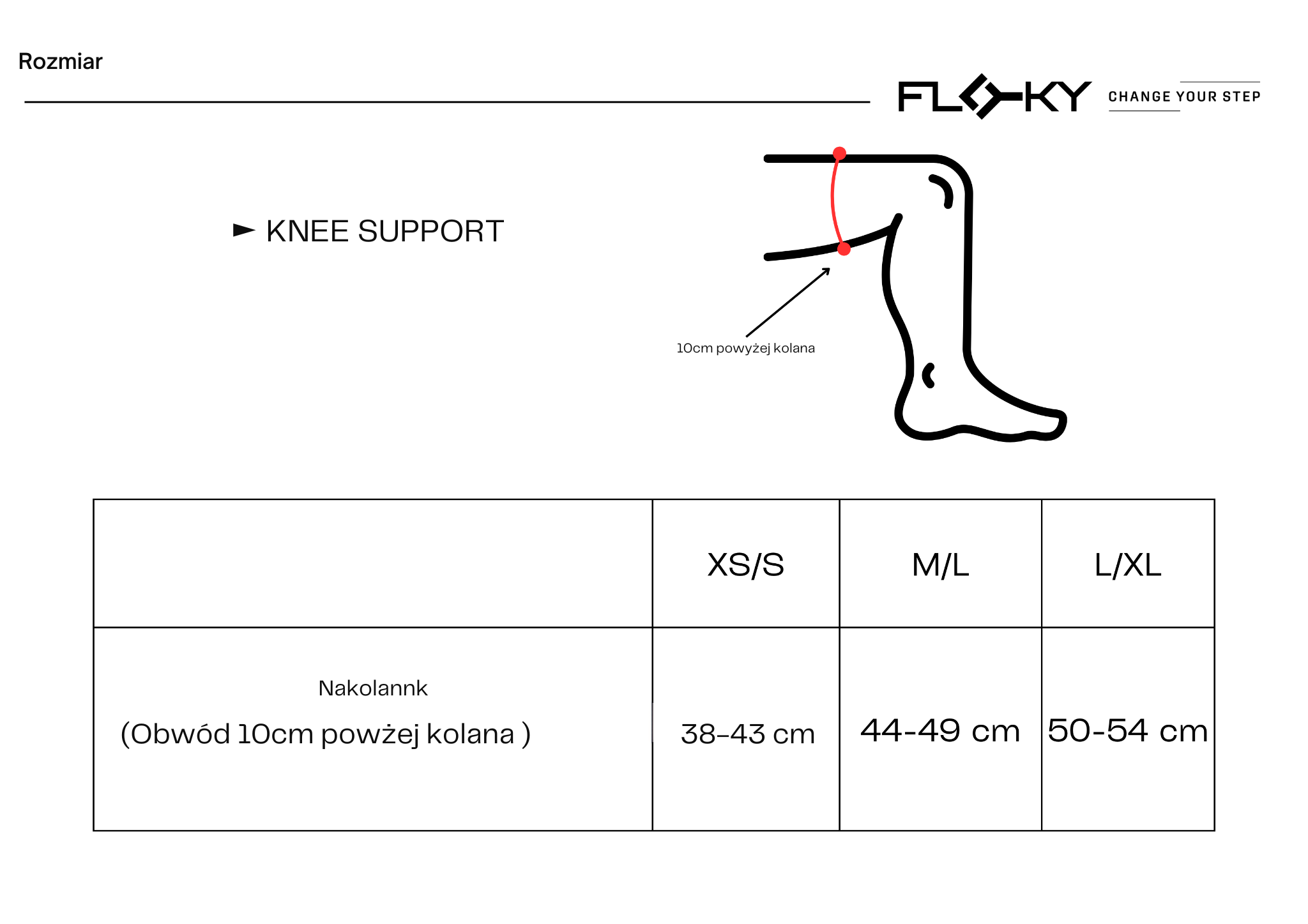 Tabela rozmiarów — Floky KNEE SUPPORT – orteza na kolano